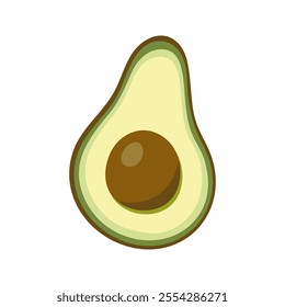Summer green half of avocado with seed. Hand drawn cartoon fruit illustration.