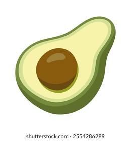 Summer green half of avocado with seed. Hand drawn cartoon fruit illustration.