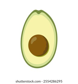 Summer green half of avocado with seed. Hand drawn cartoon fruit illustration.