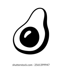 Summer green half of avocado with seed. Hand drawn doodle fruit illustration.