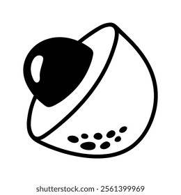 Summer green half of avocado with seed. Hand drawn doodle fruit illustration.