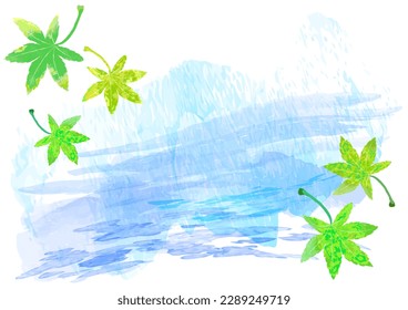 summer green japanese maple and water flow image watercolor background