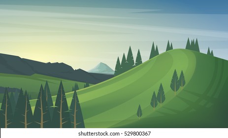 Summer green landscape. Vector illustration