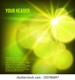 Summer green lemon background with soft rays sun light. Hot with space for your message. Vector illustration EPS 10 for design presentation, brochure layout page, cover book or magazine