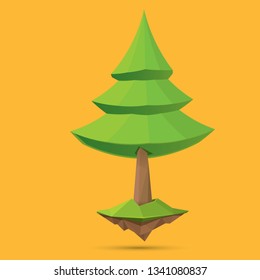 summer green low poly style tree isolated on orange background. Abstract Green tree design element for games and banners