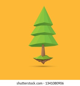 summer green low poly style tree isolated on orange background. Abstract Green tree design element for games and banners