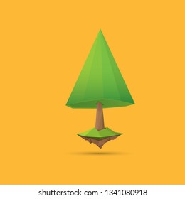 summer green low poly style tree isolated on orange background. Abstract Green tree design element for games and banners