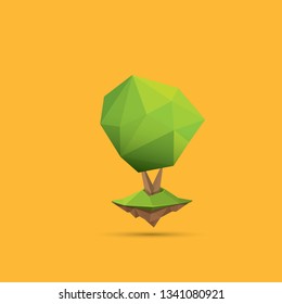 summer green low poly style tree isolated on orange background. Abstract Green tree design element for games and banners