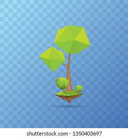 summer green low poly style tree isolated on transparent background. Abstract Green tree design element for games and banners