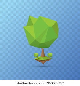 summer green low poly style tree isolated on transparent background. Abstract Green tree design element for games and banners