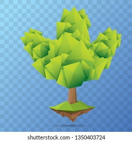 summer green low poly style tree isolated on transparent background. Abstract Green tree design element for games and banners