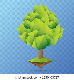 summer green low poly style tree isolated on transparent background. Abstract Green tree design element for games and banners