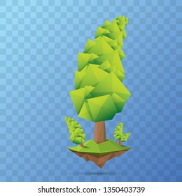 summer green low poly style tree isolated on transparent background. Abstract Green tree design element for games and banners