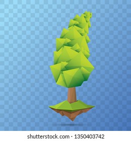summer green low poly style tree isolated on transparent background. Abstract Green tree design element for games and banners