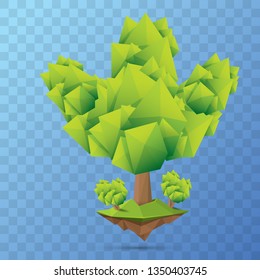 summer green low poly style tree isolated on transparent background. Abstract Green tree design element for games and banners