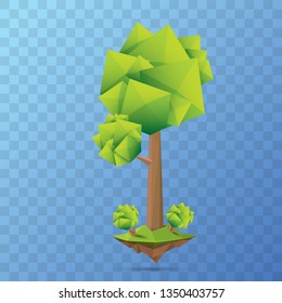 summer green low poly style tree isolated on transparent background. Abstract Green tree design element for games and banners