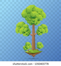summer green low poly style tree isolated on transparent background. Abstract Green tree design element for games and banners