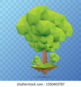summer green low poly style tree isolated on transparent background. Abstract Green tree design element for games and banners