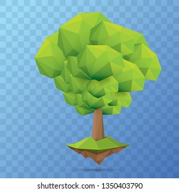 summer green low poly style tree isolated on transparent background. Abstract Green tree design element for games and banners
