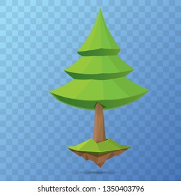 summer green low poly style tree isolated on transparent background. Abstract Green tree design element for games and banners