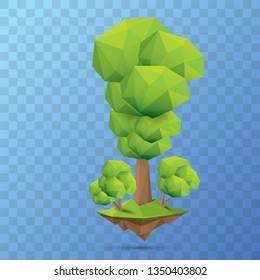 summer green low poly style tree isolated on transparent background. Abstract Green tree design element for games and banners