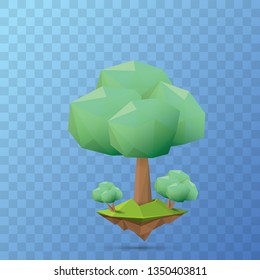 summer green low poly style tree isolated on transparent background. Abstract Green tree design element for games and banners