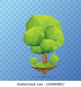 summer green low poly style tree isolated on transparent background. Abstract Green tree design element for games and banners