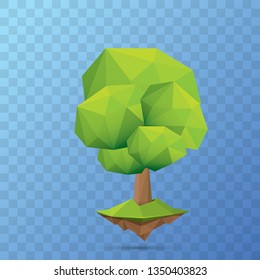 summer green low poly style tree isolated on transparent background. Abstract Green tree design element for games and banners