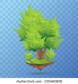 summer green low poly style tree isolated on transparent background. Abstract Green tree design element for games and banners