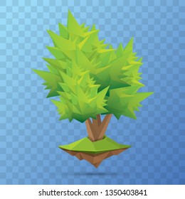 summer green low poly style tree isolated on transparent background. Abstract Green tree design element for games and banners