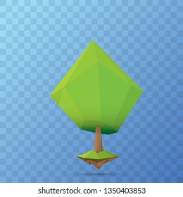 summer green low poly style tree isolated on transparent background. Abstract Green tree design element for games and banners