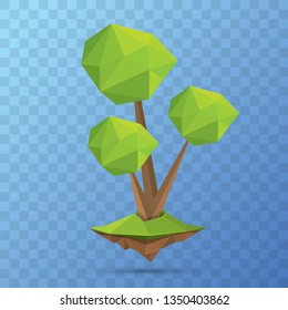 summer green low poly style tree isolated on transparent background. Abstract Green tree design element for games and banners