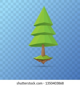 summer green low poly style tree isolated on transparent background. Abstract Green tree design element for games and banners