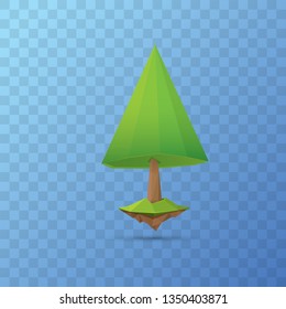 summer green low poly style tree isolated on transparent background. Abstract Green tree design element for games and banners
