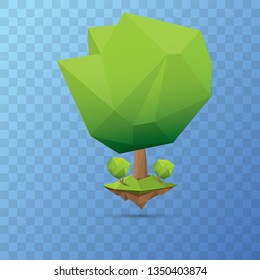 summer green low poly style tree isolated on transparent background. Abstract Green tree design element for games and banners