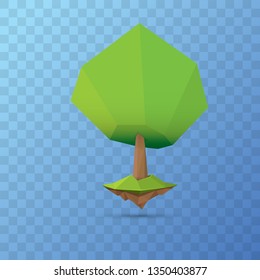 summer green low poly style tree isolated on transparent background. Abstract Green tree design element for games and banners