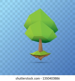 summer green low poly style tree isolated on transparent background. Abstract Green tree design element for games and banners