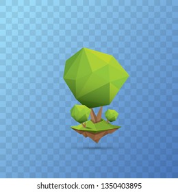 summer green low poly style tree isolated on transparent background. Abstract Green tree design element for games and banners