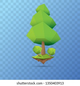 summer green low poly style tree isolated on transparent background. Abstract Green tree design element for games and banners