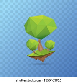 summer green low poly style tree isolated on transparent background. Abstract Green tree design element for games and banners