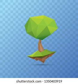 summer green low poly style tree isolated on transparent background. Abstract Green tree design element for games and banners