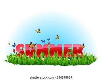 Summer green meadow for your design with butterfly