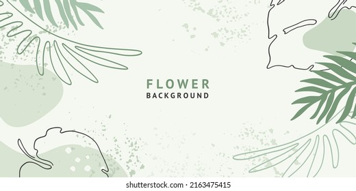 Summer green minimal abstract  background with tropical leaves. Trendy vector illustration. Good for cover, invitation, banner, poster, flyer, wedding backdrops, social media stories wallpaper