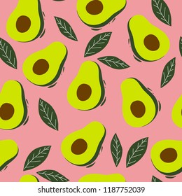 Summer green seamless pattern with avocado. Print with avocado for fabric. Vegan food illustration