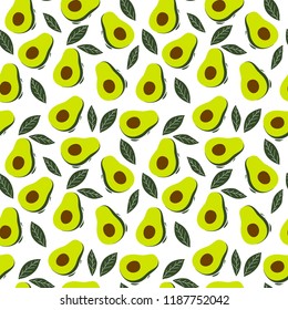 Summer green seamless pattern with avocado. Print with avocado for fabric. Vegan food illustration