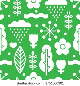 Summer green seamless pattern in scandinavian style. Can be used in textile industry, paper, background, scrapbooking.