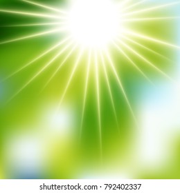  Summer Green Sunshine Soft Focus Burst - Vector Blurred Radiant Sun Rays
