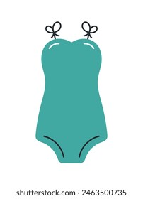 Summer green swimsuit. Flat cartoon vector illustration isolated on white background. Summer print, holidays, vacations, beachwear.
