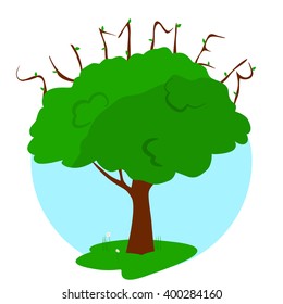 Summer green tree. Branches that form the word "Summer". vector illustration
