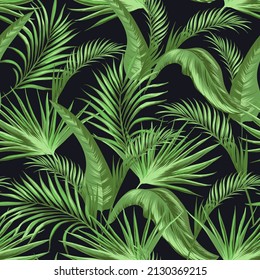 Summer  green tropical palm leaves wallpaper. Seamless vector pattern.
Jungle safari background. Tropic nature.